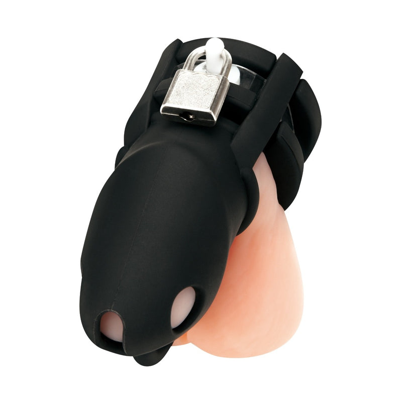 Load image into Gallery viewer, Blue Line Silicone Cock Cage With Ball Divider Black Small 2 Inch
