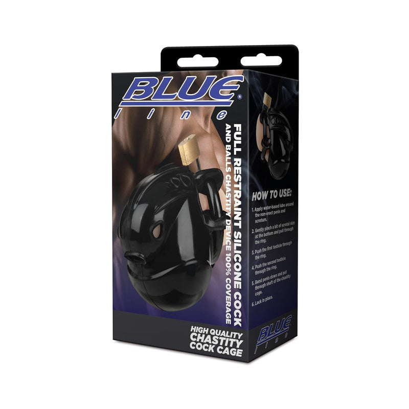 Load image into Gallery viewer, Blue Line Full Restraint Silicone Cock And Balls Chastity Device Black
