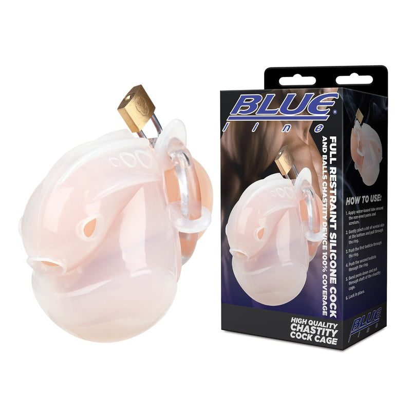 Load image into Gallery viewer, Blue Line Full Restraint Silicone Cock And Balls Chastity Device White
