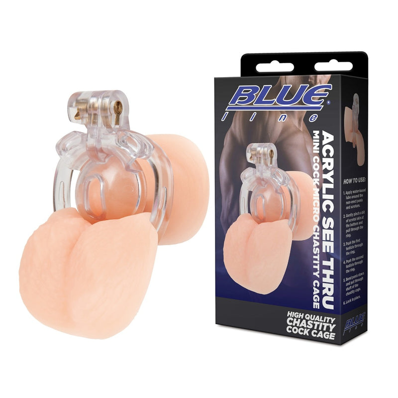 Load image into Gallery viewer, Blue Line Acrylic See Thru Mini Cock Micro Chastity Cage Clear
