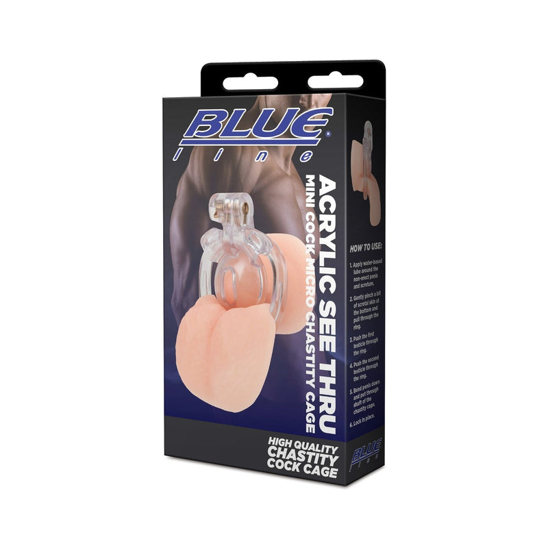 Load image into Gallery viewer, Blue Line Acrylic See Thru Mini Cock Micro Chastity Cage Clear

