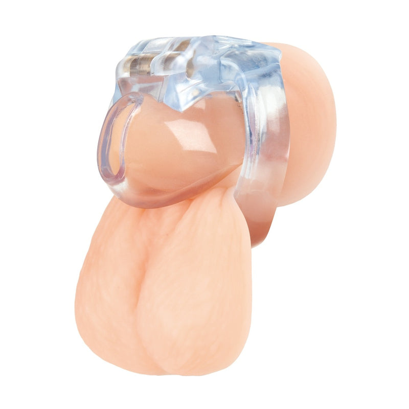 Load image into Gallery viewer, Blue Line Small Dick Acrylic Mini Chastity Cage Clear
