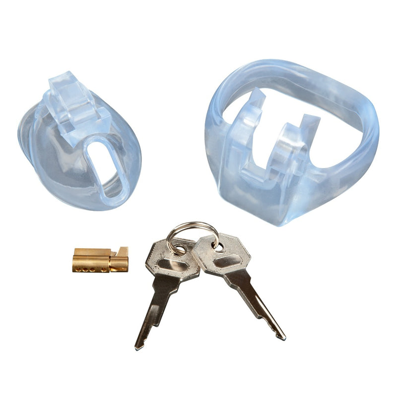 Load image into Gallery viewer, Blue Line Small Dick Acrylic Mini Chastity Cage Clear
