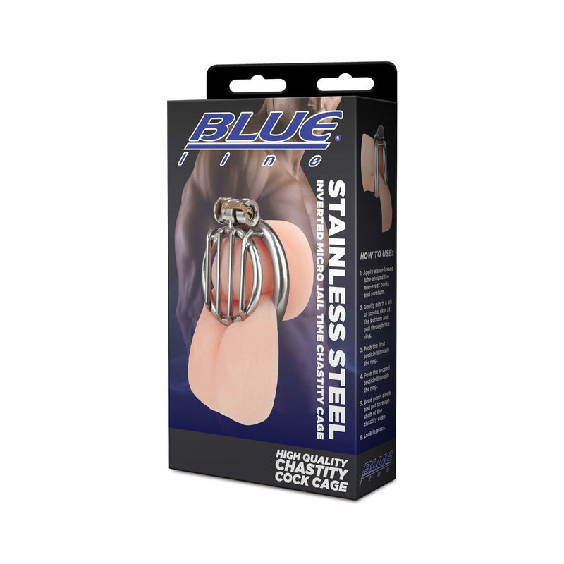 Load image into Gallery viewer, Blue Line Stainless Steel Inverted Micro Jail Time Chastity Cage Silver
