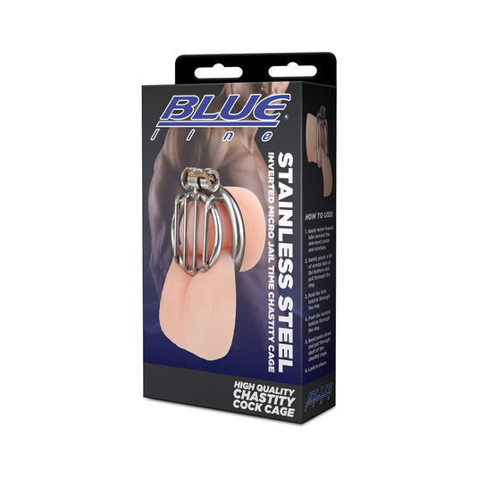 Blue Line Stainless Steel Inverted Micro Jail Time Chastity Cage Silver