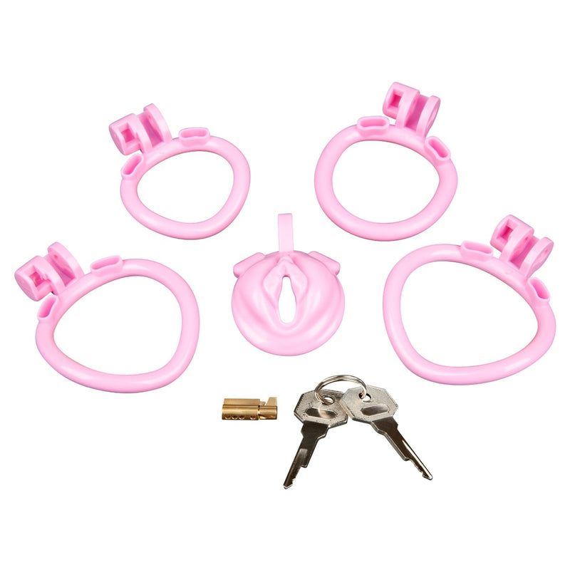 Load image into Gallery viewer, Blue Line Bitchboy Degrading Mini Chastity Cage With Pussy Shape Pink
