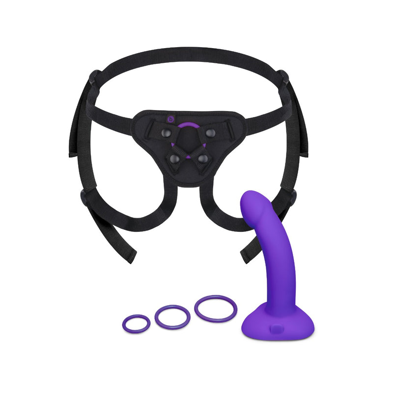 Load image into Gallery viewer, b-Vibe Vibrating Curved Strap-On Kit Black Purple
