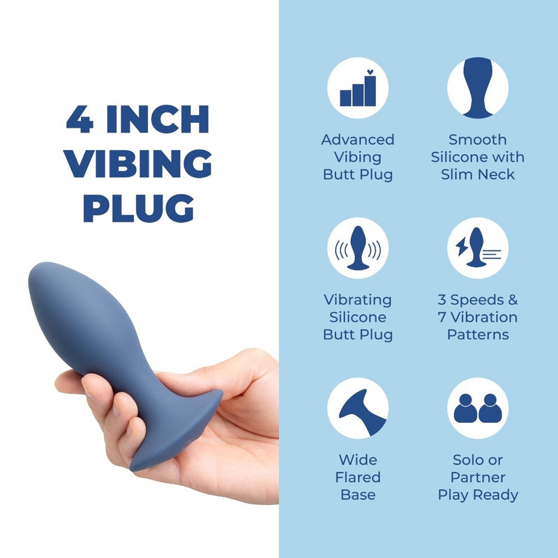 Load image into Gallery viewer, b-Vibe Vibrating Silicone Butt Plug Blue 4 Inch
