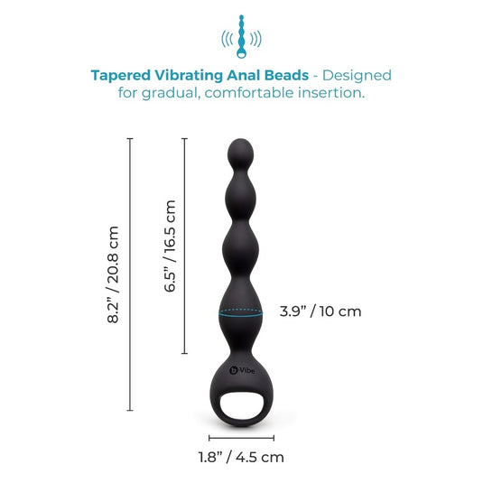 b-Vibe Tapered Vibrating Silicone Anal Beads Black 6.5 Inch