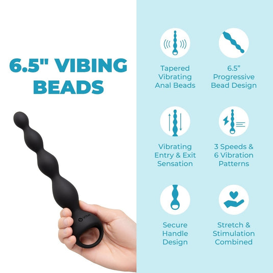 b-Vibe Tapered Vibrating Silicone Anal Beads Black 6.5 Inch