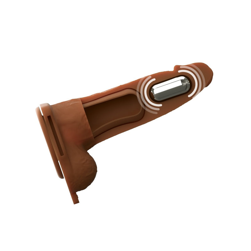 Load image into Gallery viewer, Fantasy X-Tensions Elite Vibrating Dual Density Silicone Hollow Strap On Brown 6 Inch
