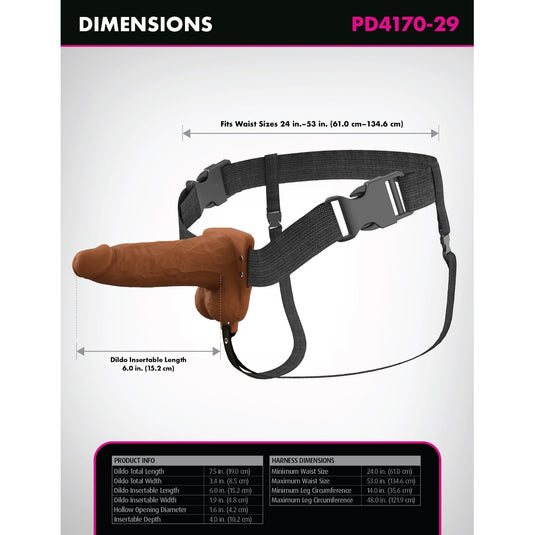 Fantasy X-Tensions Elite Vibrating Dual Density Silicone Hollow Strap On Brown 6 Inch
