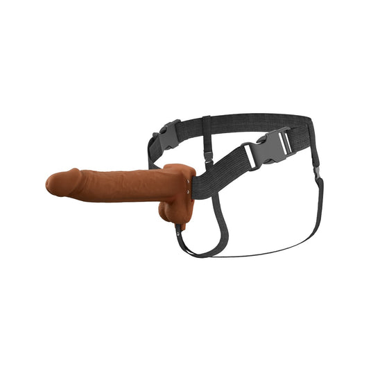 Fantasy X-Tensions Elite Vibrating Dual Density Silicone Hollow Strap-On Brown 8 Inch