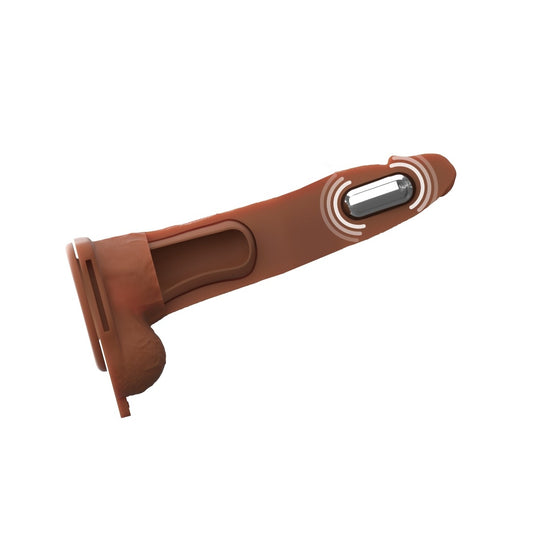 Fantasy X-Tensions Elite Vibrating Dual Density Silicone Hollow Strap-On Brown 8 Inch