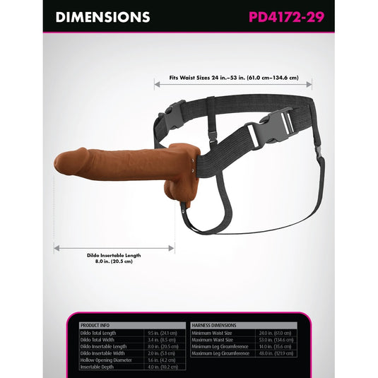 Fantasy X-Tensions Elite Vibrating Dual Density Silicone Hollow Strap-On Brown 8 Inch