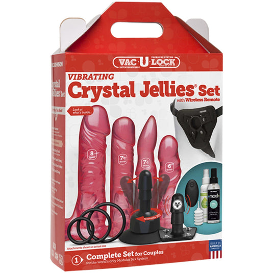 Vac-U-Lock Vibrating Crystal Jellies Strap-On Set Pink