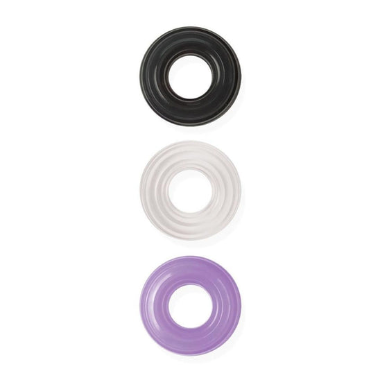Commander My Best Cock Swellers Silicone Cock Ring 3 Pack Black Clear Purple - Simply Pleasure