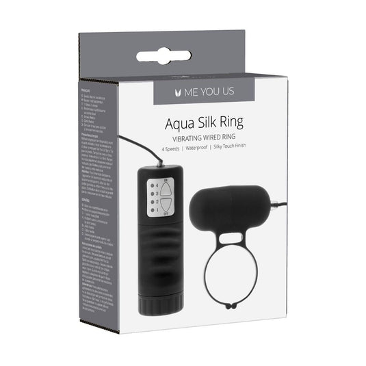 Me You Us Aqua Silk Wired Vibrating Cock Ring Black - Simply Pleasure