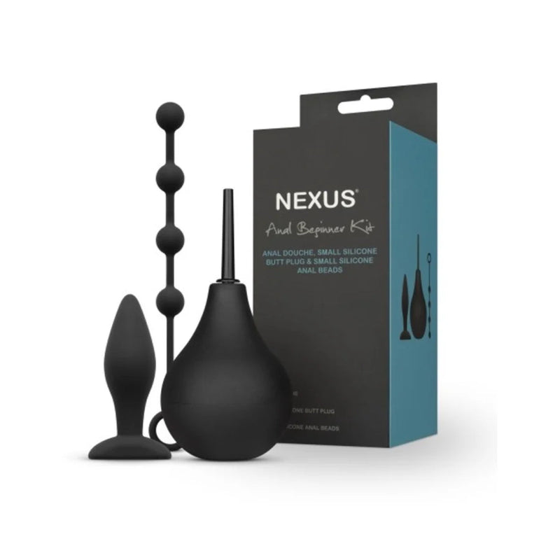Load image into Gallery viewer, Nexus Anal Beginner Douche Butt Plug &amp; Anal Beads Kit Black
