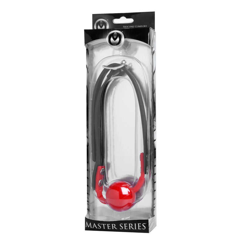 Load image into Gallery viewer, Master Series The Hush Gag Silicone Comfort Ball Gag Red Black
