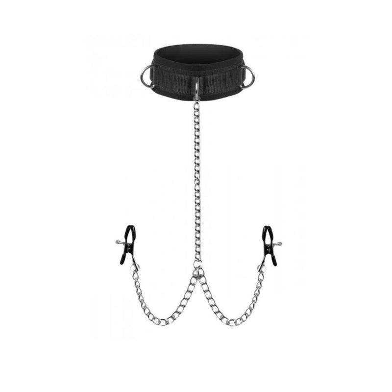 Load image into Gallery viewer, Master Series Submission Collar And Nipple Clamp Union Set Black Silver

