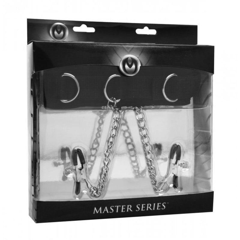 Load image into Gallery viewer, Master Series Submission Collar And Nipple Clamp Union Set Black Silver
