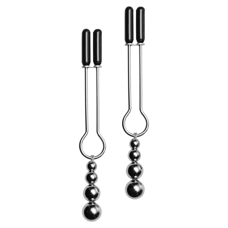 Load image into Gallery viewer, Master Series Adorn Triple Bead Nipple Clamp Set Black Silver
