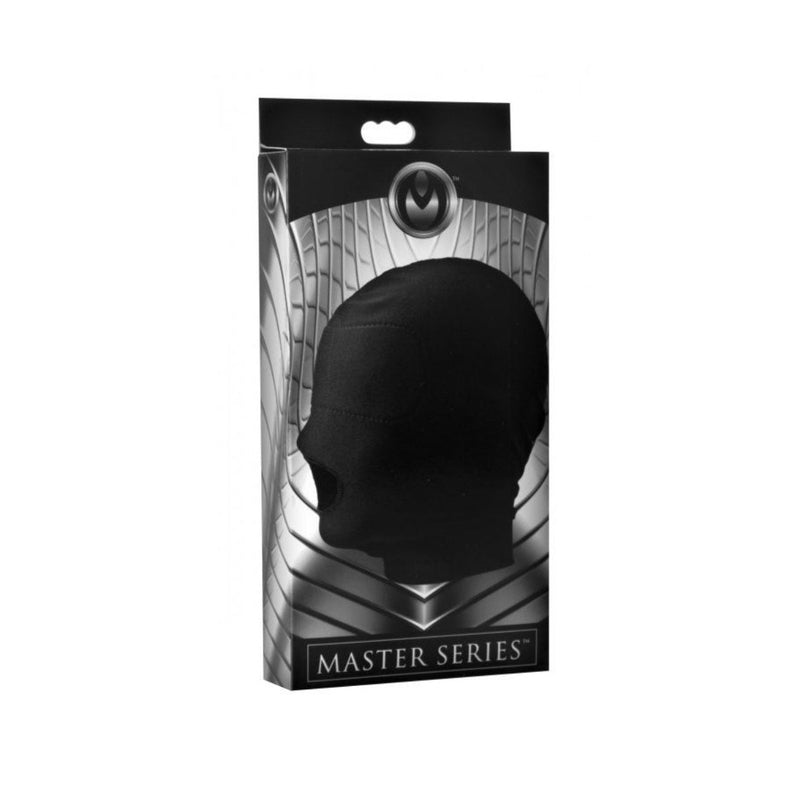 Load image into Gallery viewer, Master Series Disguise Open Mouth Hood With Padded Blindfold Black
