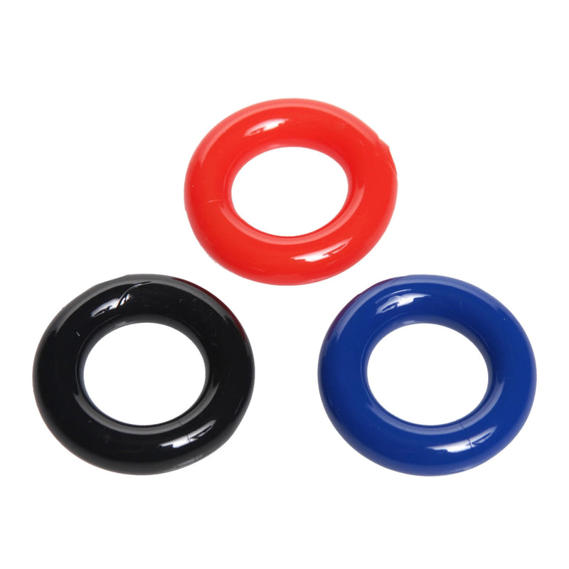 Load image into Gallery viewer, Trinity For Men Stretchy Cock Ring 3 Pack Red Blue Black
