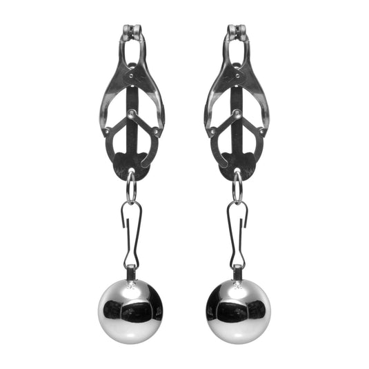 Master Series Deviant Monarch Weighted Nipple Clamps Silver