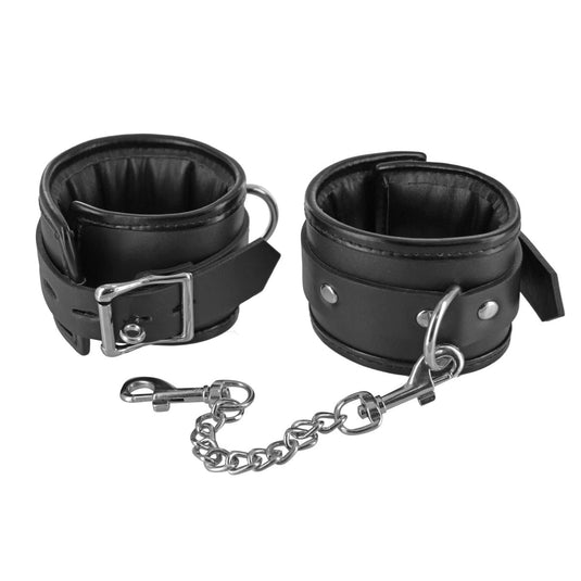 Strict Locking Padded Wrist Cuffs With Chain Black Silver