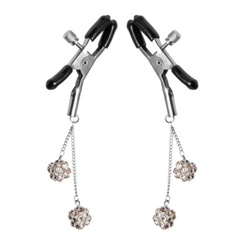 Load image into Gallery viewer, Master Series Ornament Adjustable Nipple Clamps With Jewel Accents Silver
