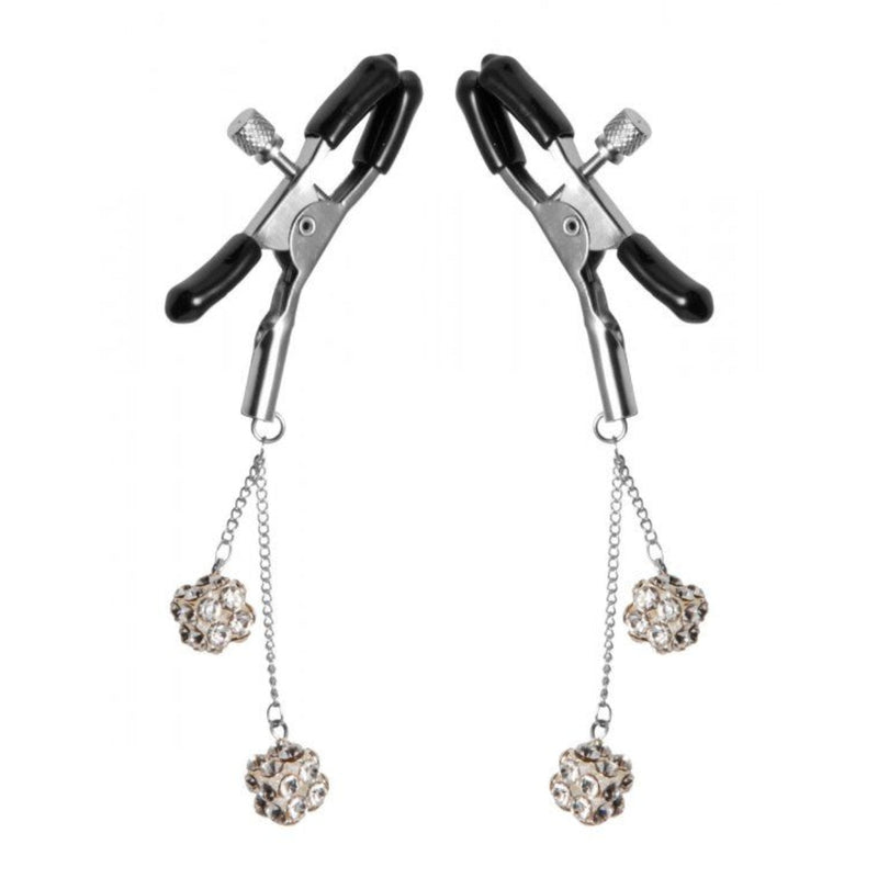 Load image into Gallery viewer, Master Series Ornament Adjustable Nipple Clamps With Jewel Accents Silver
