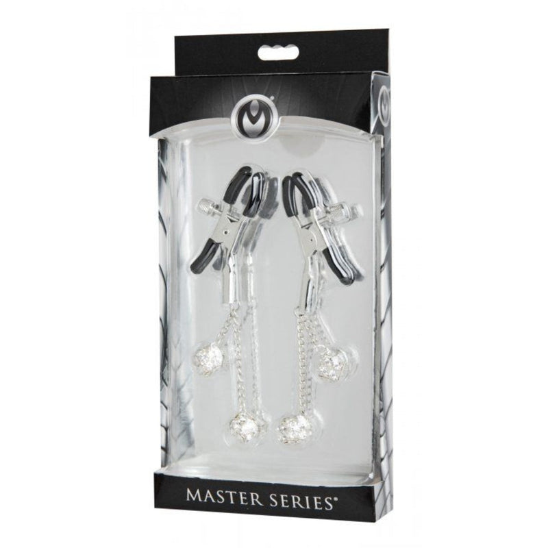 Load image into Gallery viewer, Master Series Ornament Adjustable Nipple Clamps With Jewel Accents Silver
