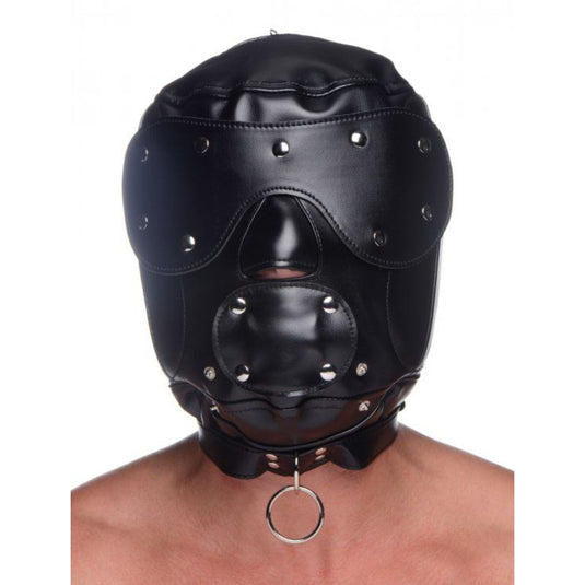 Master Series Muzzled Universal BDSM Hood With Removable Muzzle Black