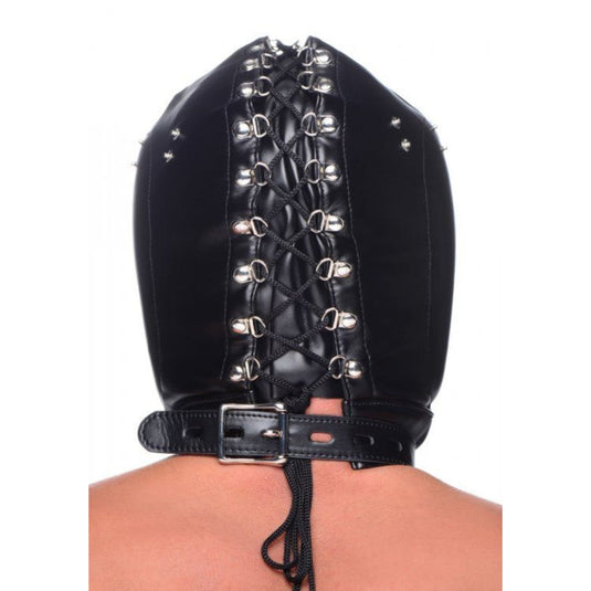 Master Series Muzzled Universal BDSM Hood With Removable Muzzle Black
