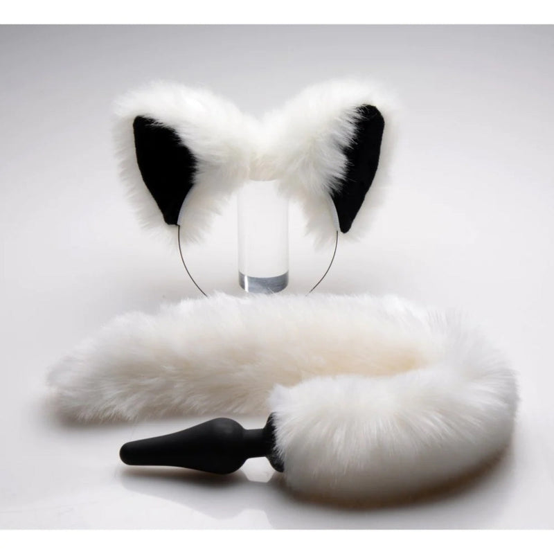 Load image into Gallery viewer, Tailz White Fox Tail Butt Plug And Ears Set White
