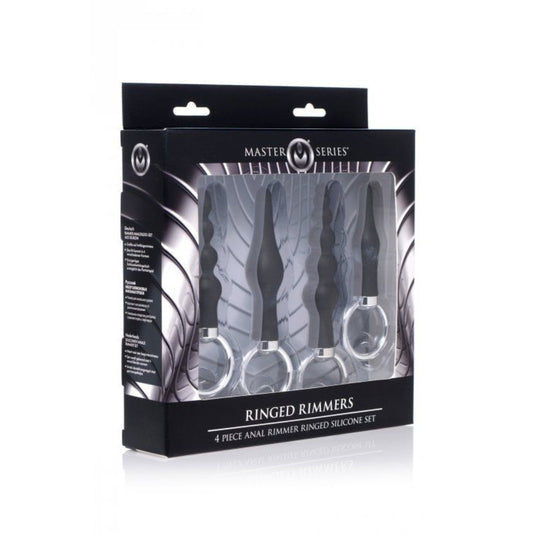 Master Series Ringed Rimmers 4 Piece Anal Ringed Butt Plug Set Silicone Black