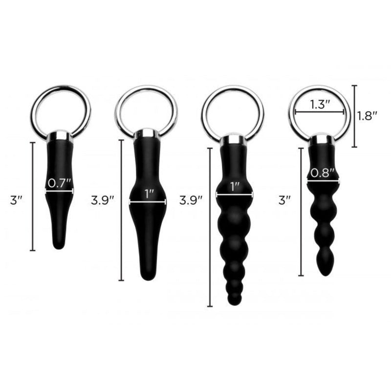 Load image into Gallery viewer, Master Series Ringed Rimmers 4 Piece Anal Ringed Butt Plug Set Silicone Black
