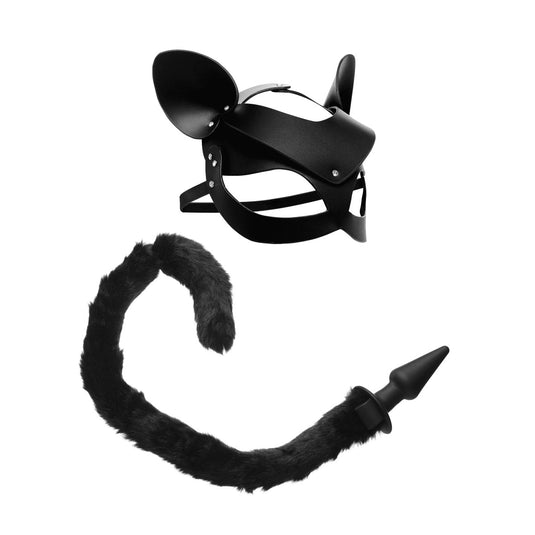 Tailz Cat Tail Butt Plug And Mask Set Black