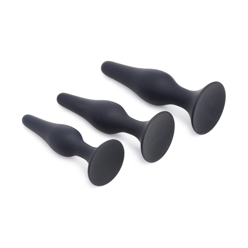 Load image into Gallery viewer, Master Series Triple Spire Tapered Silicone Anal Trainer Butt Plug Set Black
