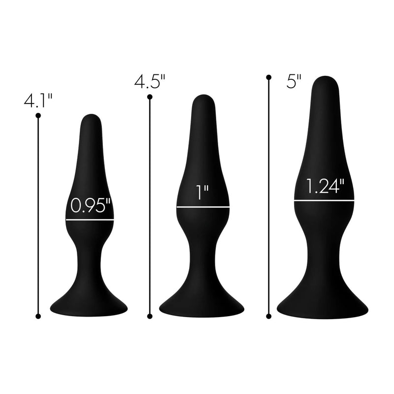Load image into Gallery viewer, Master Series Triple Spire Tapered Silicone Anal Trainer Butt Plug Set Black

