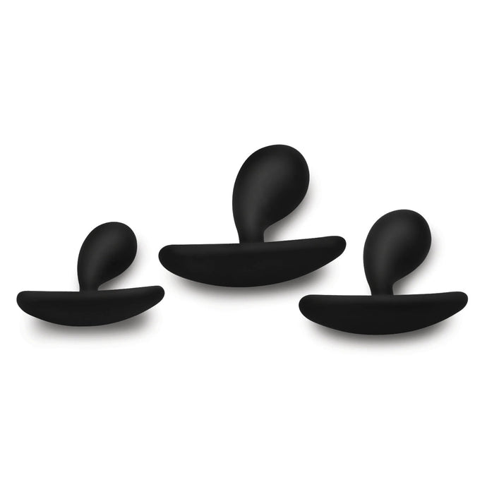 Master Series Dark Droplets 3 Piece Curved Silicone Anal Trainer Butt Plug Set Black