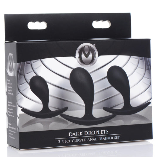 Master Series Dark Droplets 3 Piece Curved Silicone Anal Trainer Butt Plug Set Black
