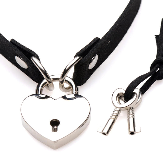 Master Series Lock-It Heart Lock & Key Choker Black Silver