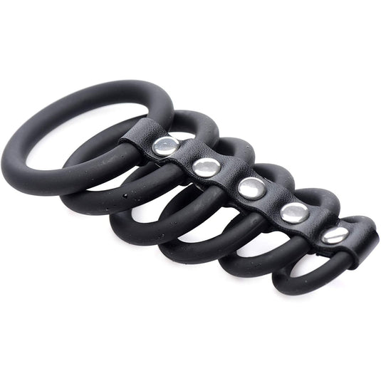 Strict 6 Ring Silicone Chastity Device Black