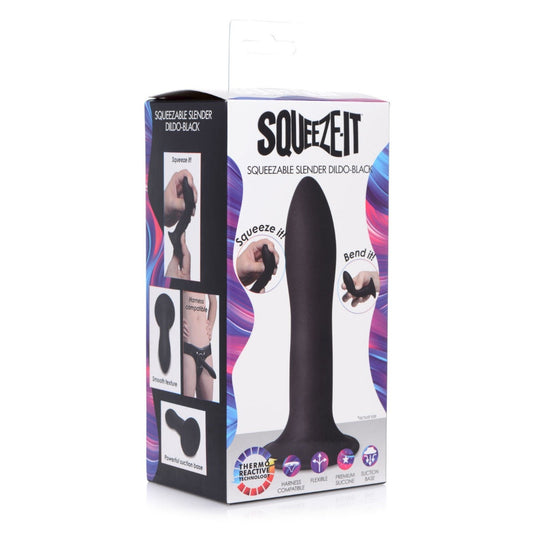 Squeeze-It Squeezable Slender Dildo Black 5.3 Inch