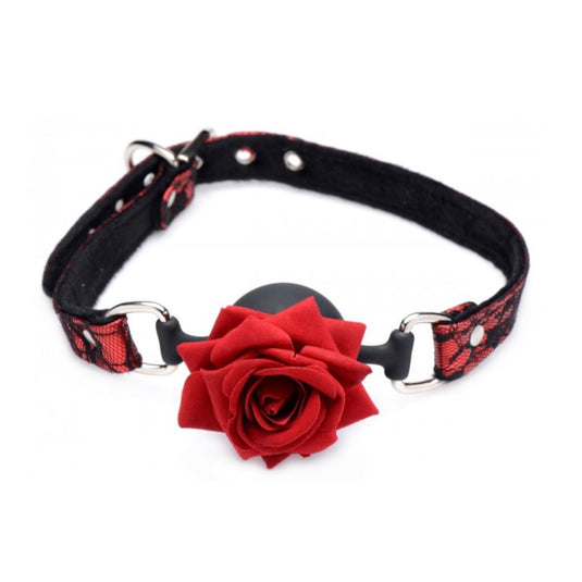 Master Series Full Bloom Silicone Ball Gag With Rose Red Black