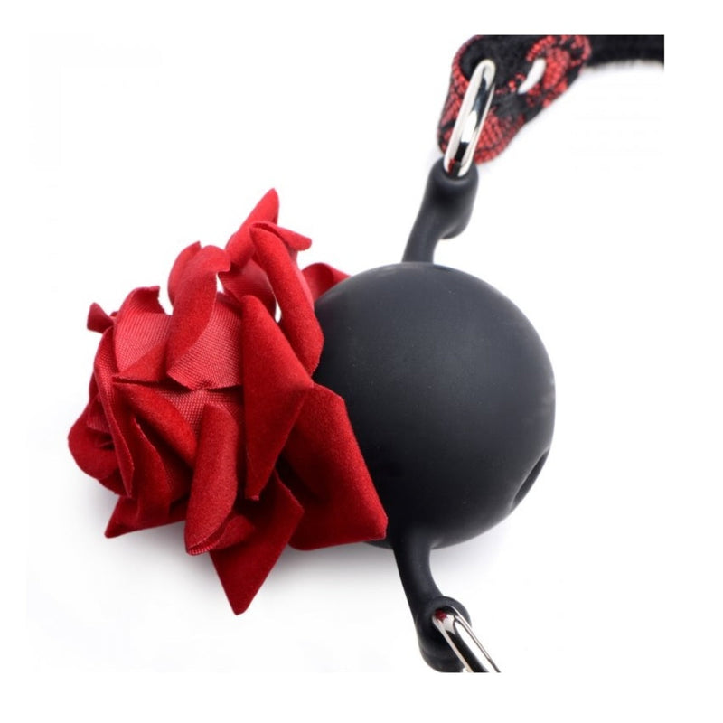 Load image into Gallery viewer, Master Series Full Bloom Silicone Ball Gag With Rose Red Black
