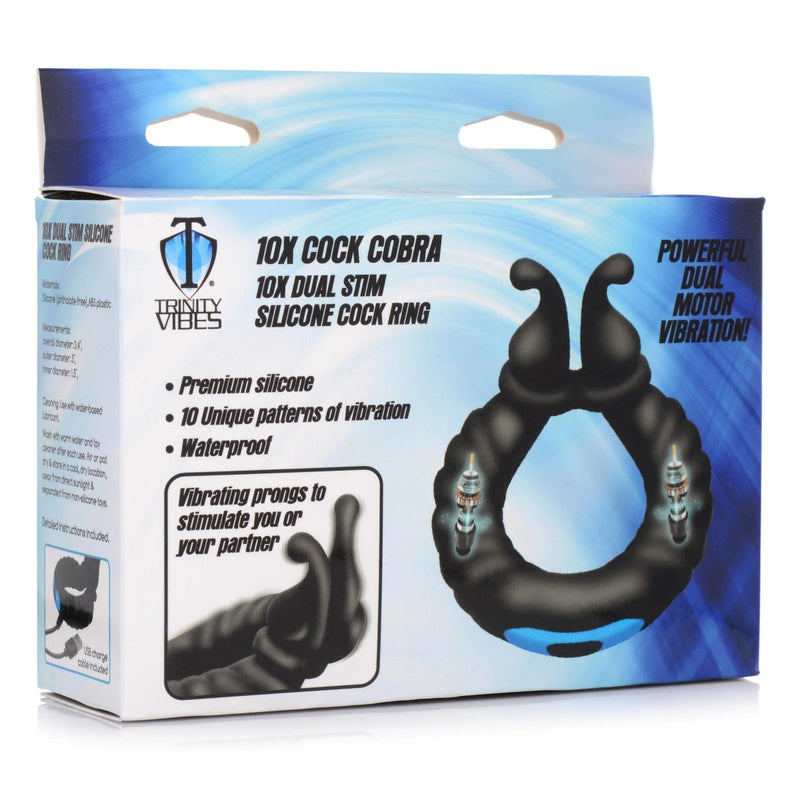 Load image into Gallery viewer, Trinity For Men 10X Cobra Dual Stimulation Silicone Cock Ring Black
